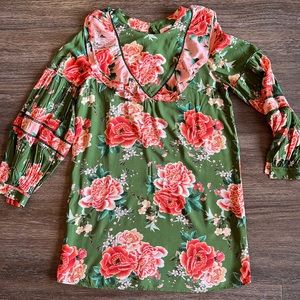 FARM Rio Green and Red Floral Dress